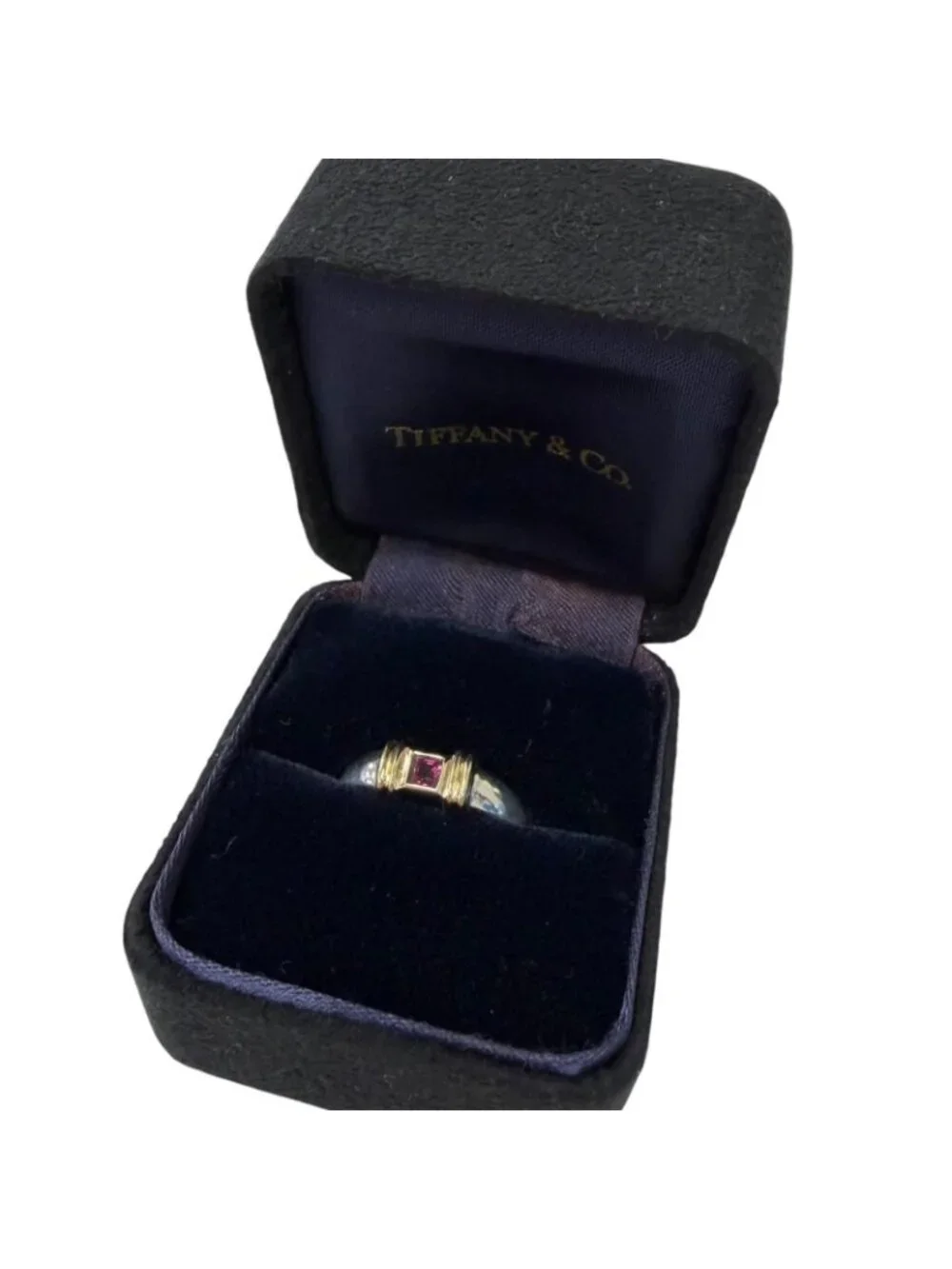 Tiffany & Co Vintage 14k Stacking Band Ruby Ring Silver Gold
